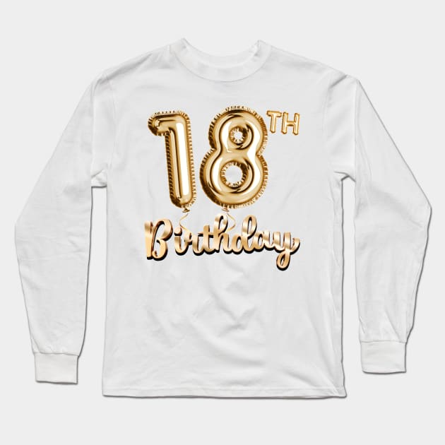 18th Birthday Gifts - Party Balloons Gold Long Sleeve T-Shirt by BetterManufaktur